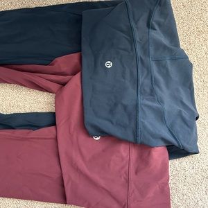 2 lulu lemon size 4 leggings, good condition! Purple and navy blue